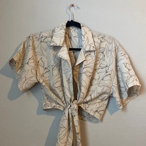 Tan tie front collared shirt